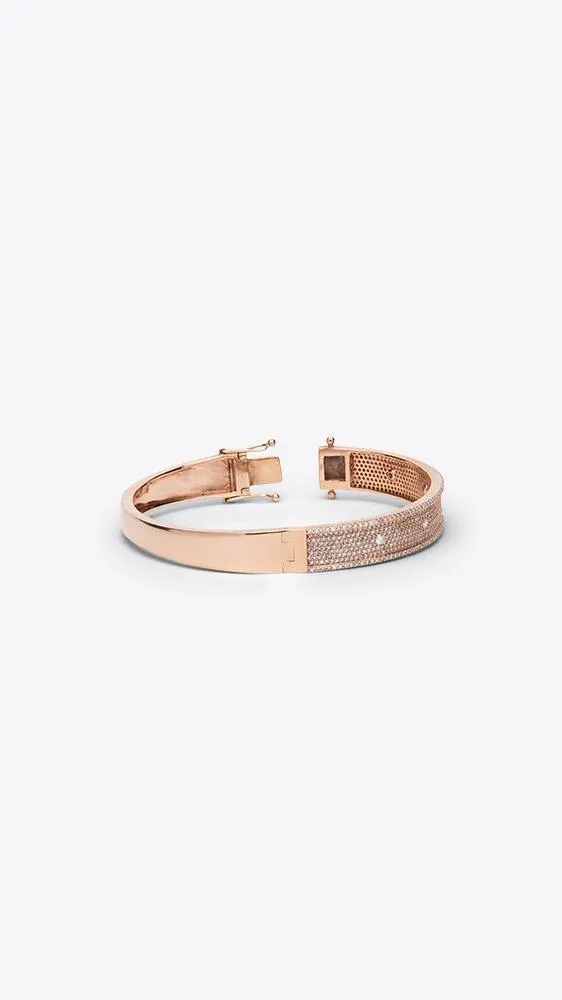 14k Rose Gold and Diamond Half Pave Bangle