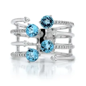 14K White Gold Blue Topaz Wide Ring