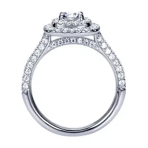 14K White Gold Round Double Halo Diamond Engagement Ring-