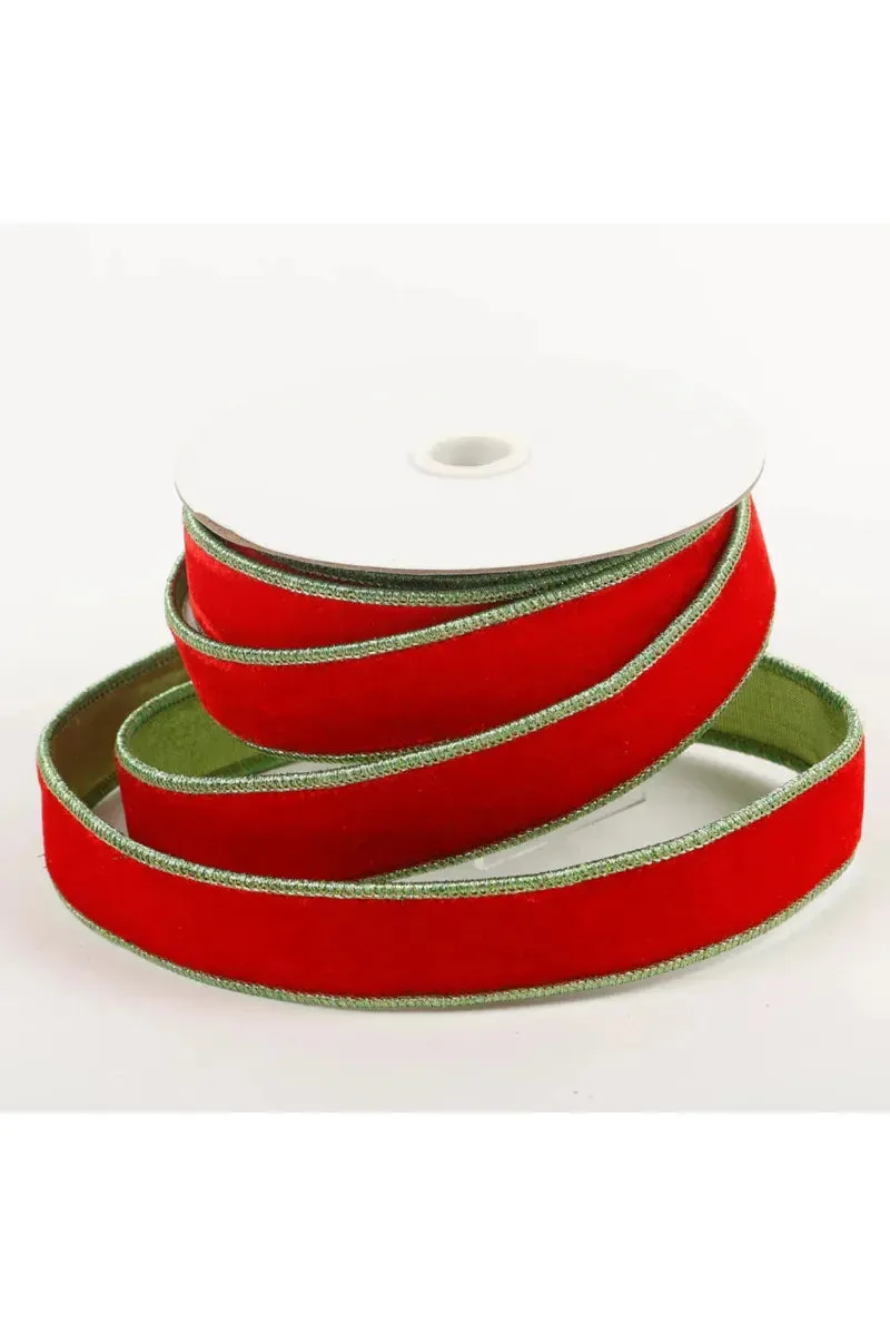 1.5" Red Velvet Lime Green Dupion Ribbon (5 Yards)