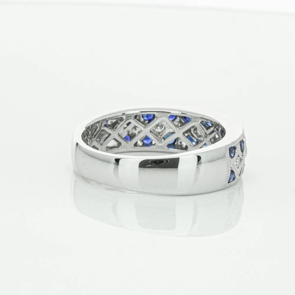 18ct White Gold .62ct Sapphire & Diamond Honour Band