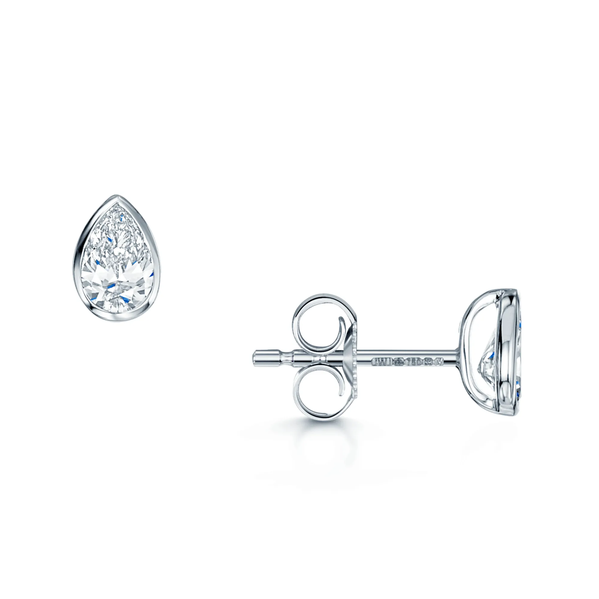 18ct White Gold Pear Cut Diamond 0.50ct Rub Over Stud Earrings