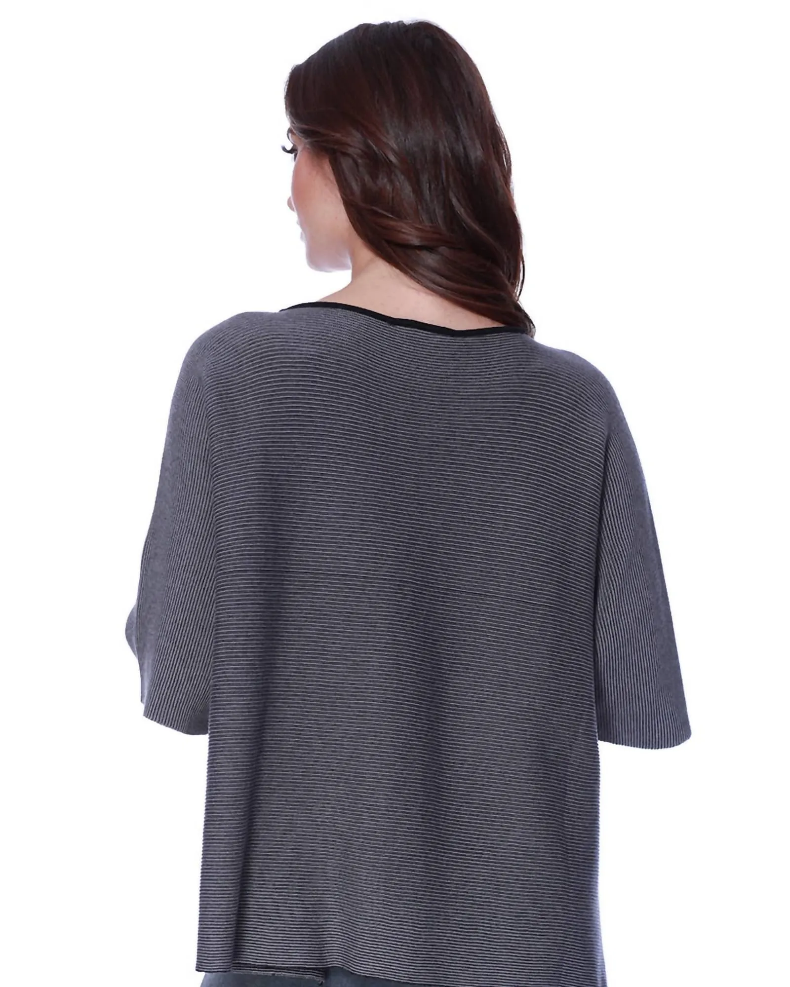 2-Tone High Slit Sweater Poncho in Gray | Gray