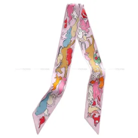 2023 AW NEW HERMES scarf Twilly Mille et Un Lapins Parm/Rose vif/Camel Silk100%[BRAND NEW][Authentic]