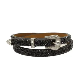 3D Belt Black Rhinestone Leather Hat Band