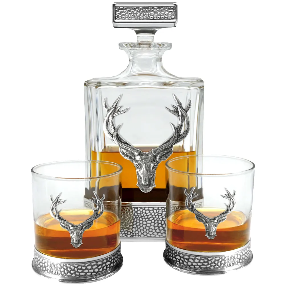 650ml Whisky, Wine & Spirit REGAL STAG RECTANGULAR PEWTER DECANTER