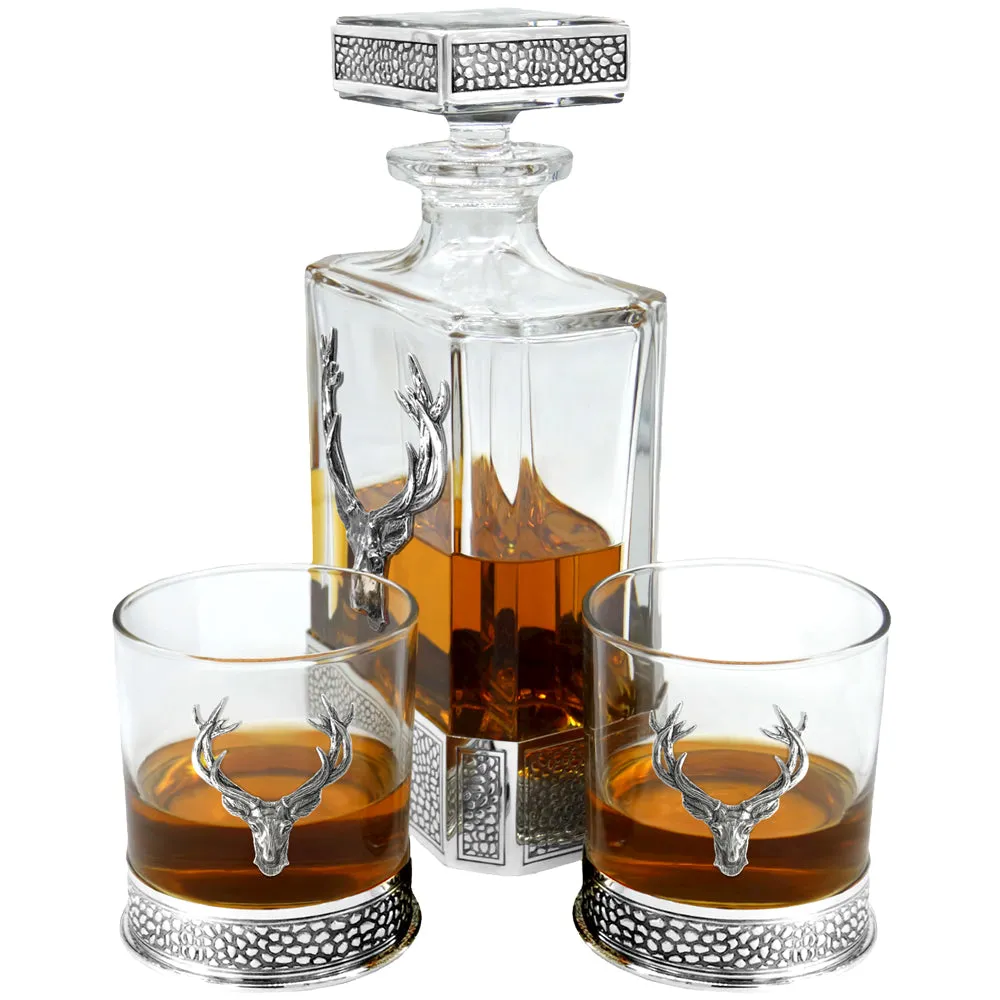 650ml Whisky, Wine & Spirit REGAL STAG RECTANGULAR PEWTER DECANTER