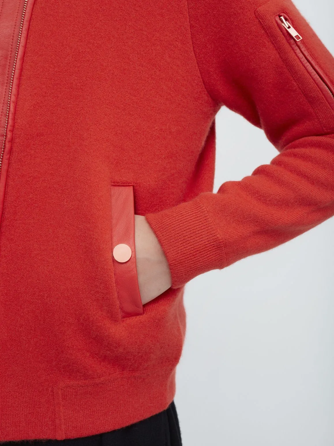 Aarhus Cashmere-Leather Bomber - Poppy Red