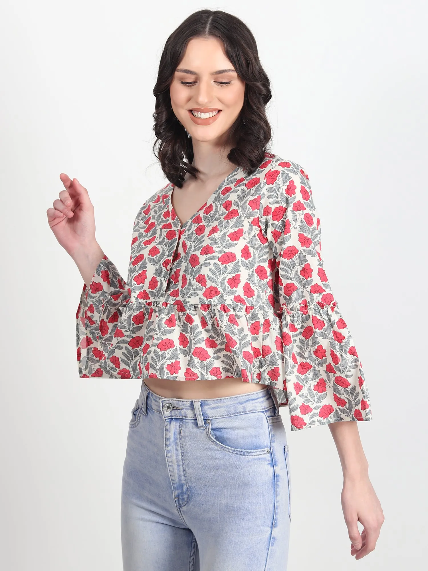 Adele FLORAL Printed RED Top