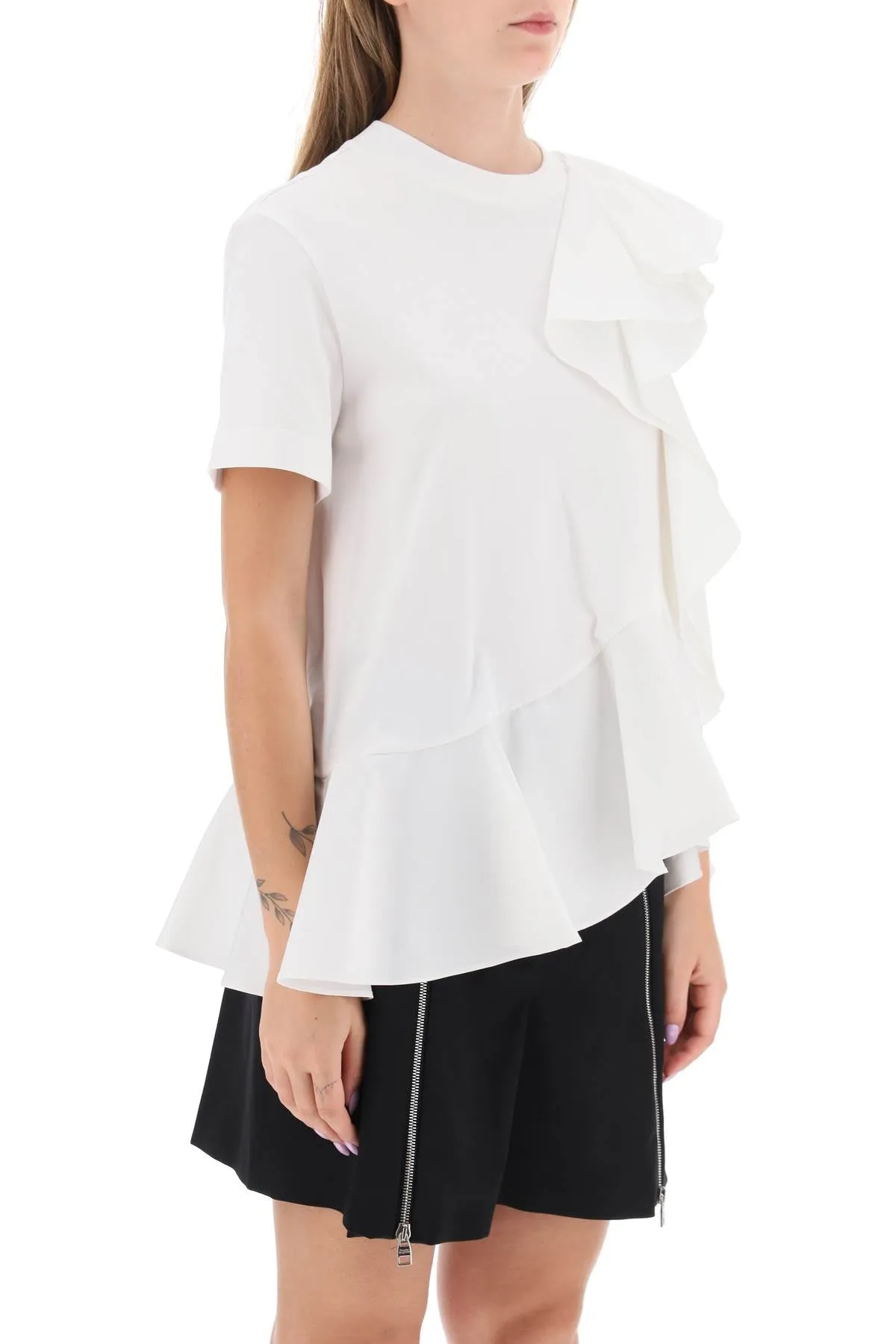 Alexander Mcqueen Ruffled Asymmetric Jersey Top (Size - 40)