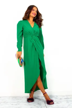 All Time Favourite - Forest Green Twist Front Midi Dress