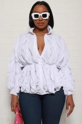 Alone Together Belted Ruffled Top - White