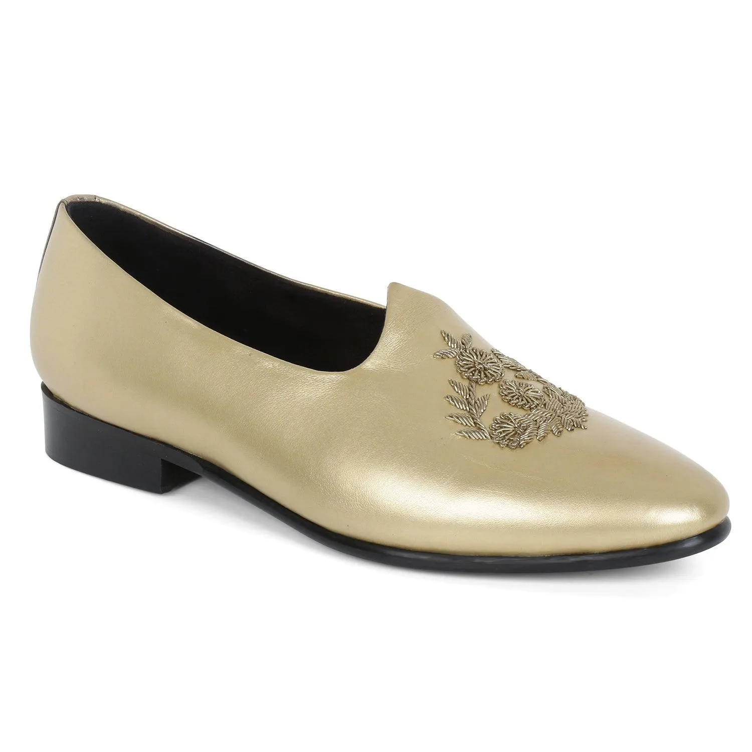 Anza Gold Hand-Embroidered Ethnic Slip-Ons