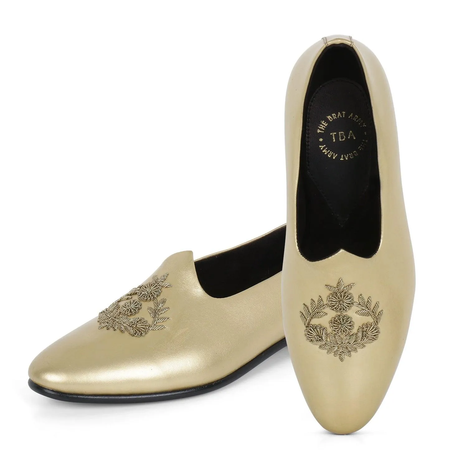 Anza Gold Hand-Embroidered Ethnic Slip-Ons