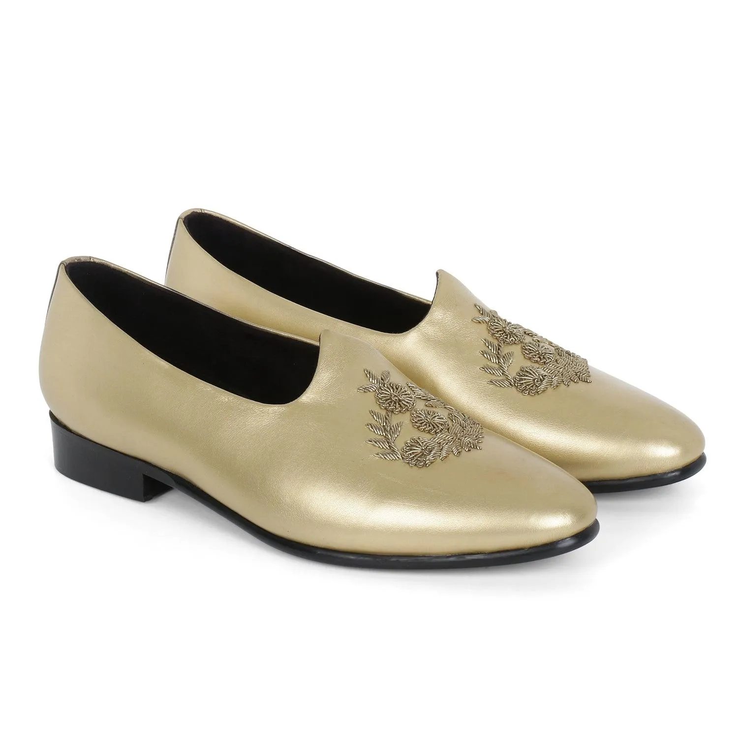 Anza Gold Hand-Embroidered Ethnic Slip-Ons