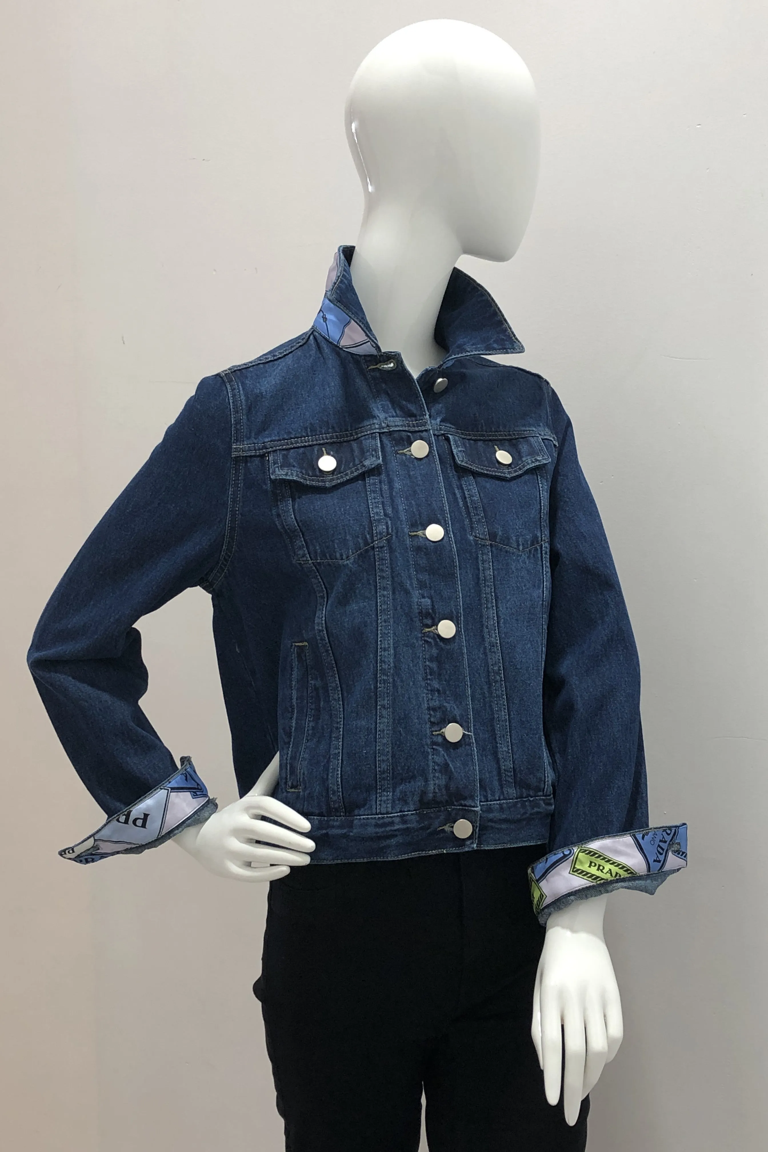 Ascend Prada Silk Scarf Denim Jacket