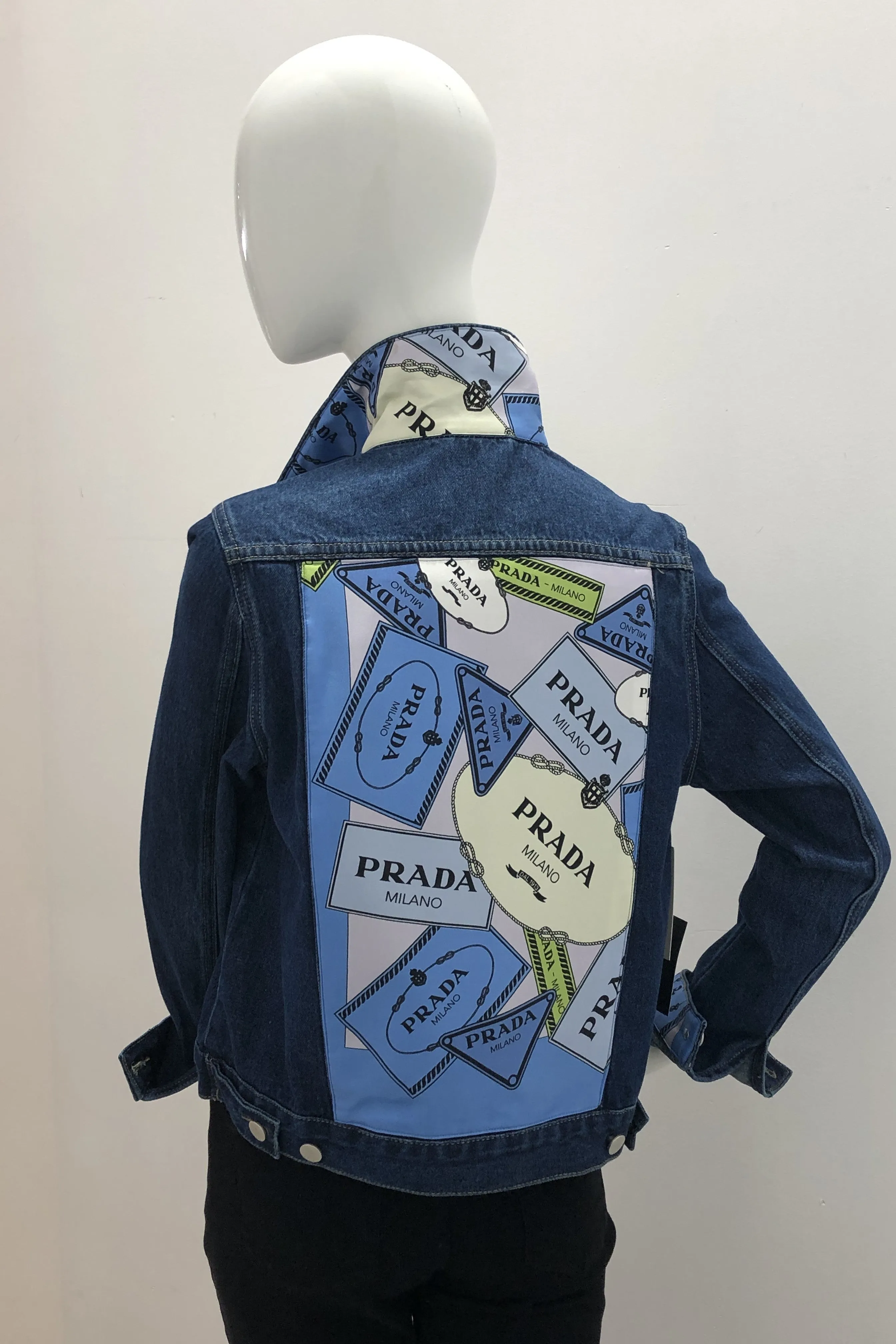 Ascend Prada Silk Scarf Denim Jacket