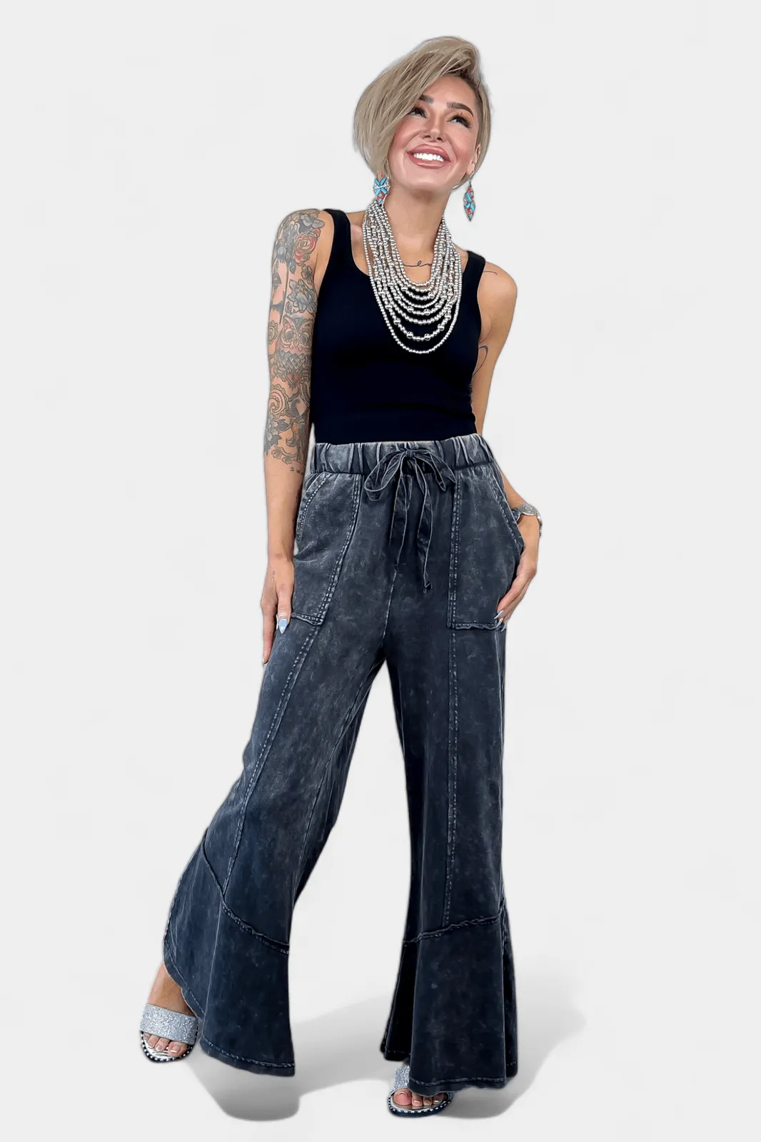 Ash Black Flare Hem Pants