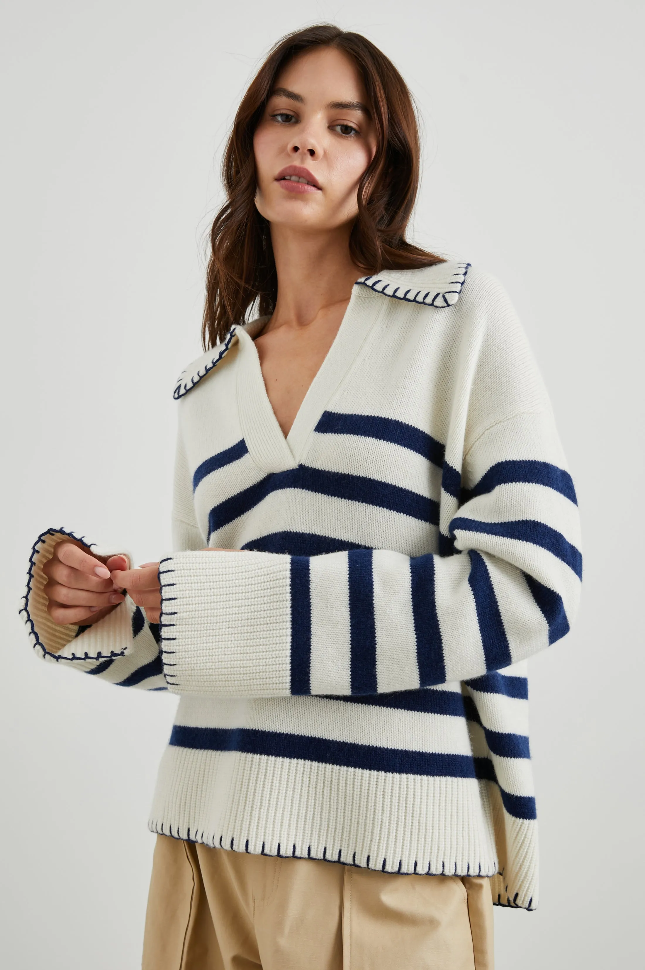 ATHENA SWEATER - IVORY NAVY STRIPE