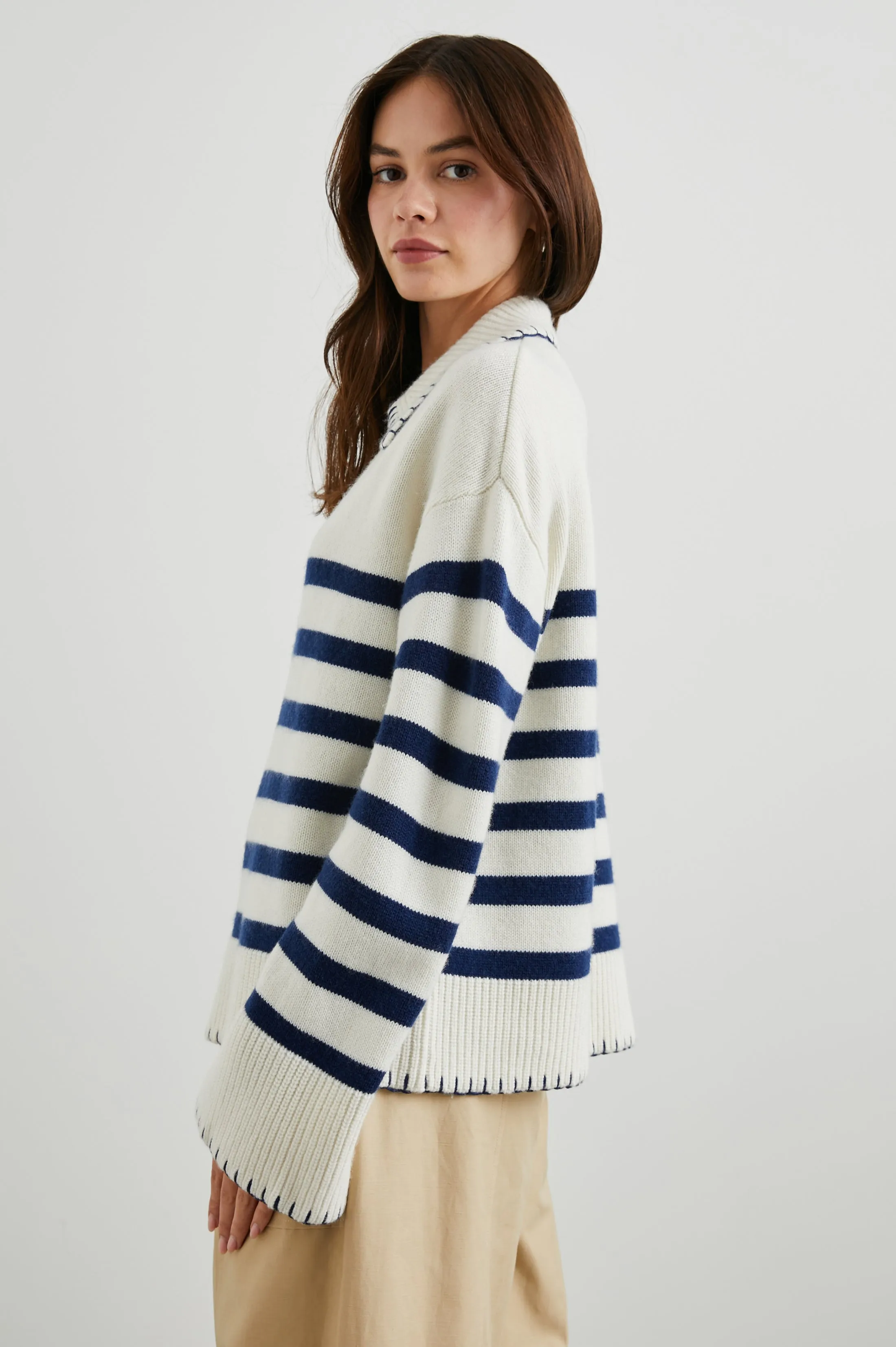 ATHENA SWEATER - IVORY NAVY STRIPE