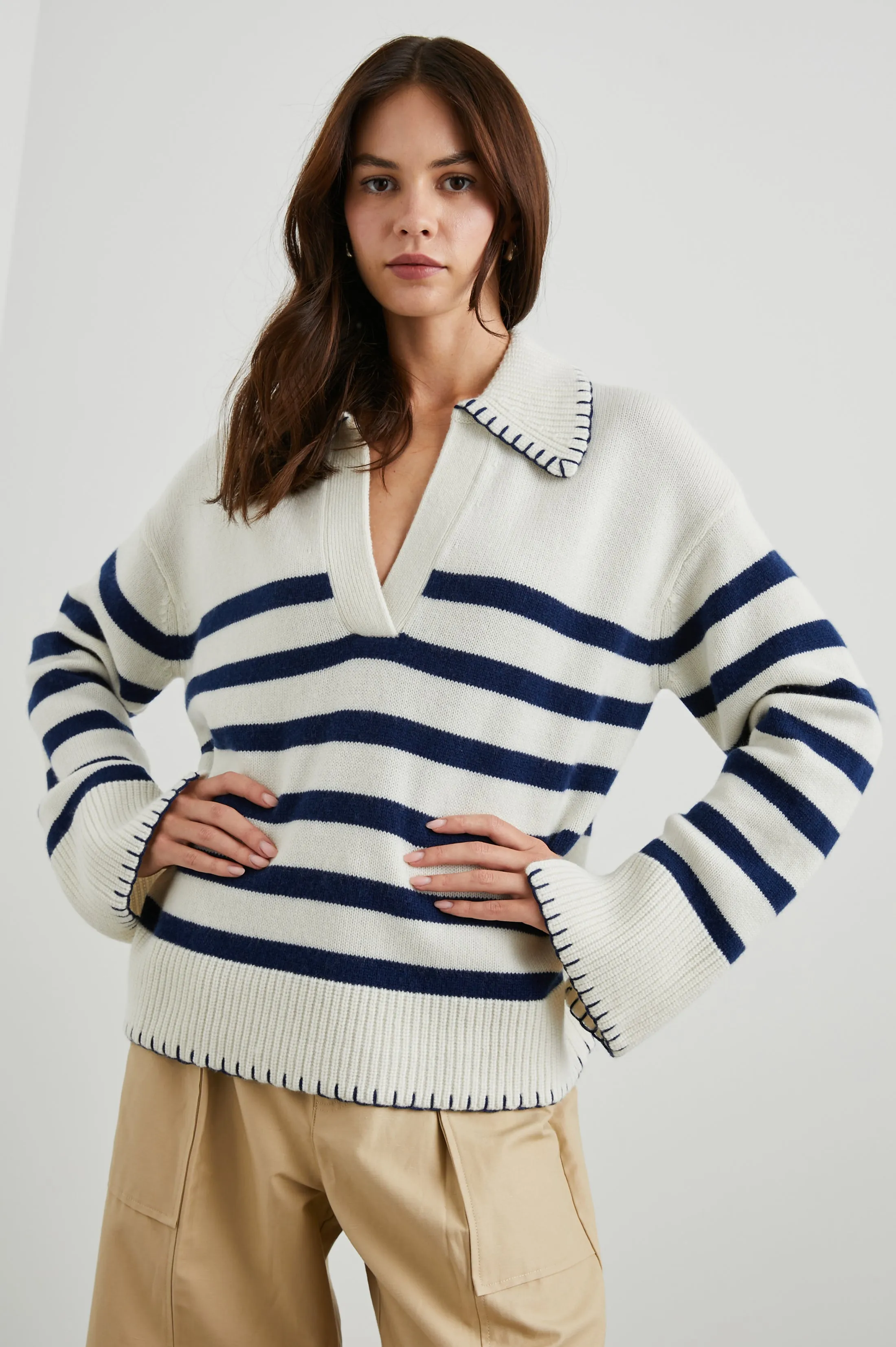 ATHENA SWEATER - IVORY NAVY STRIPE