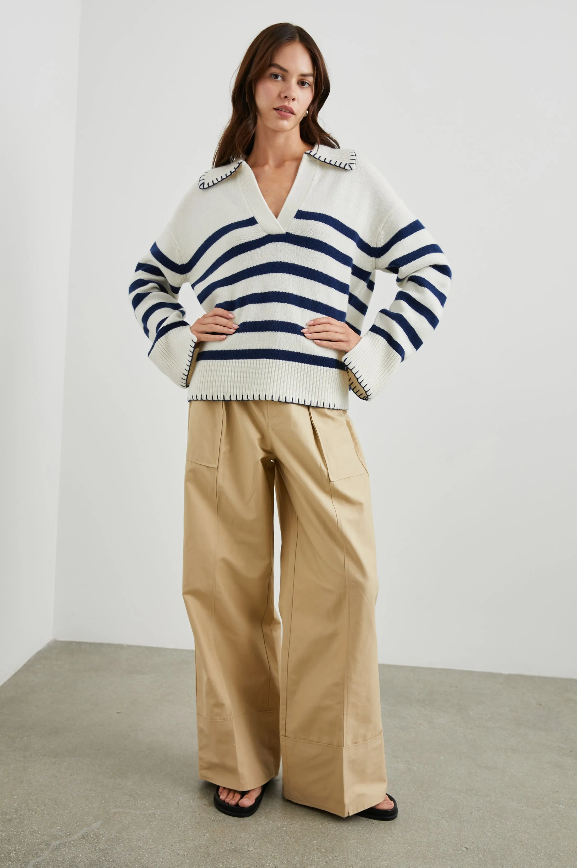 ATHENA SWEATER - IVORY NAVY STRIPE