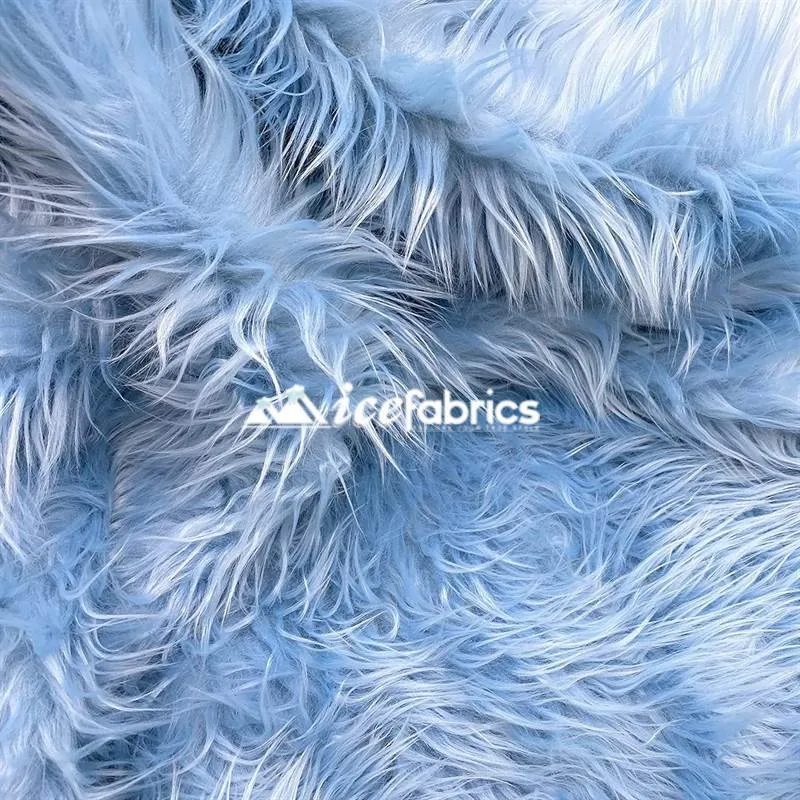 Baby Blue Shaggy Mohair Long Pile Faux Fur Fabric By The Yard