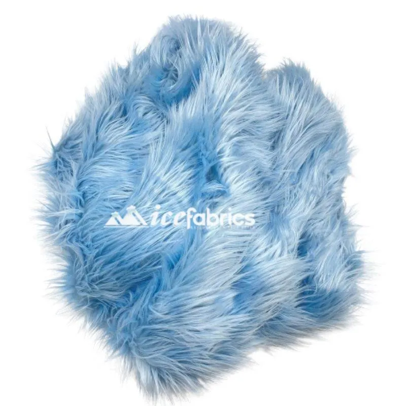 Baby Blue Shaggy Mohair Long Pile Faux Fur Fabric By The Yard