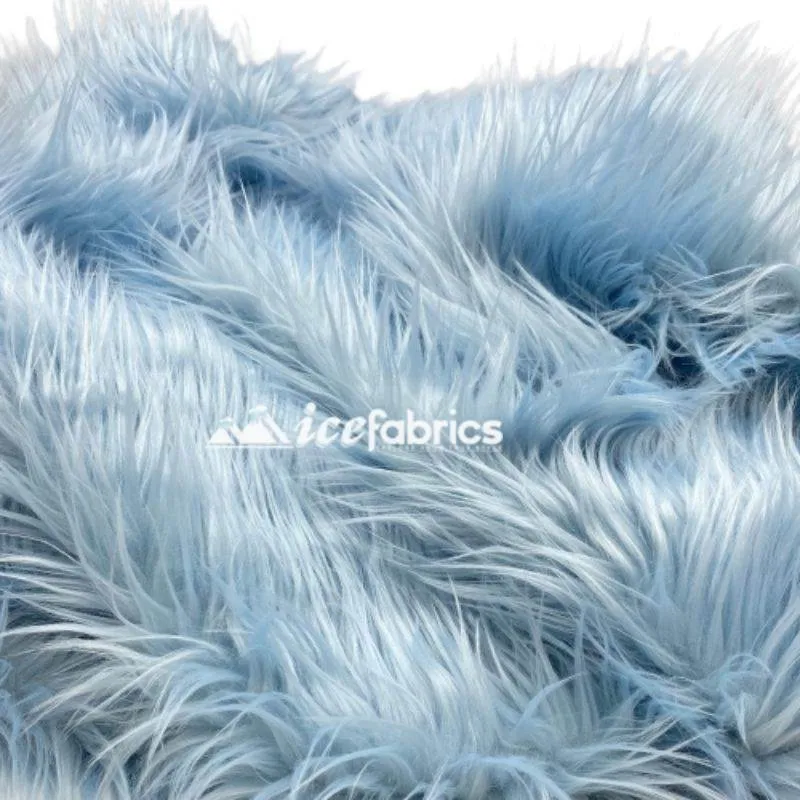 Baby Blue Shaggy Mohair Long Pile Faux Fur Fabric By The Yard