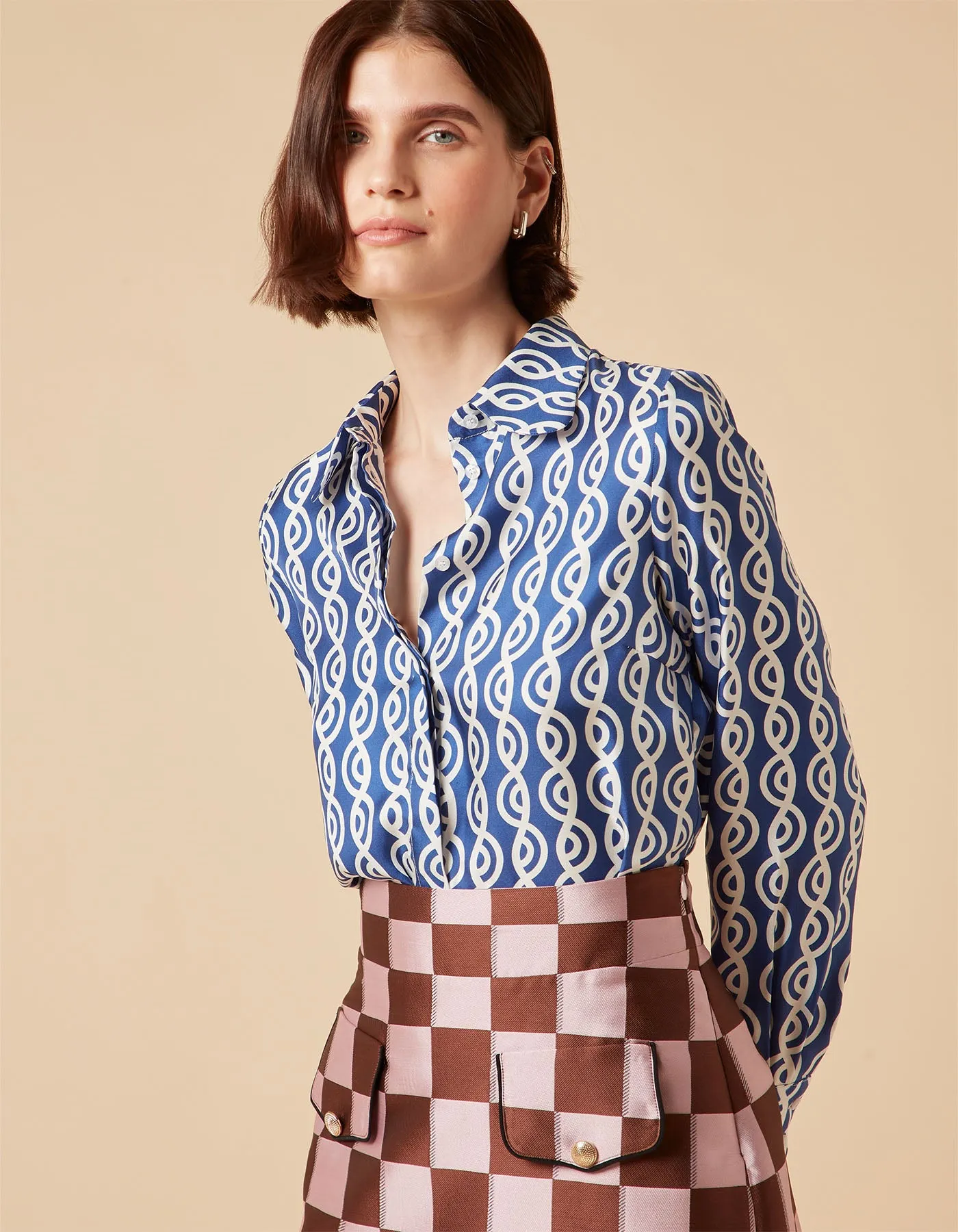 Bailey Blue Twister Print Silk Twill Shirt