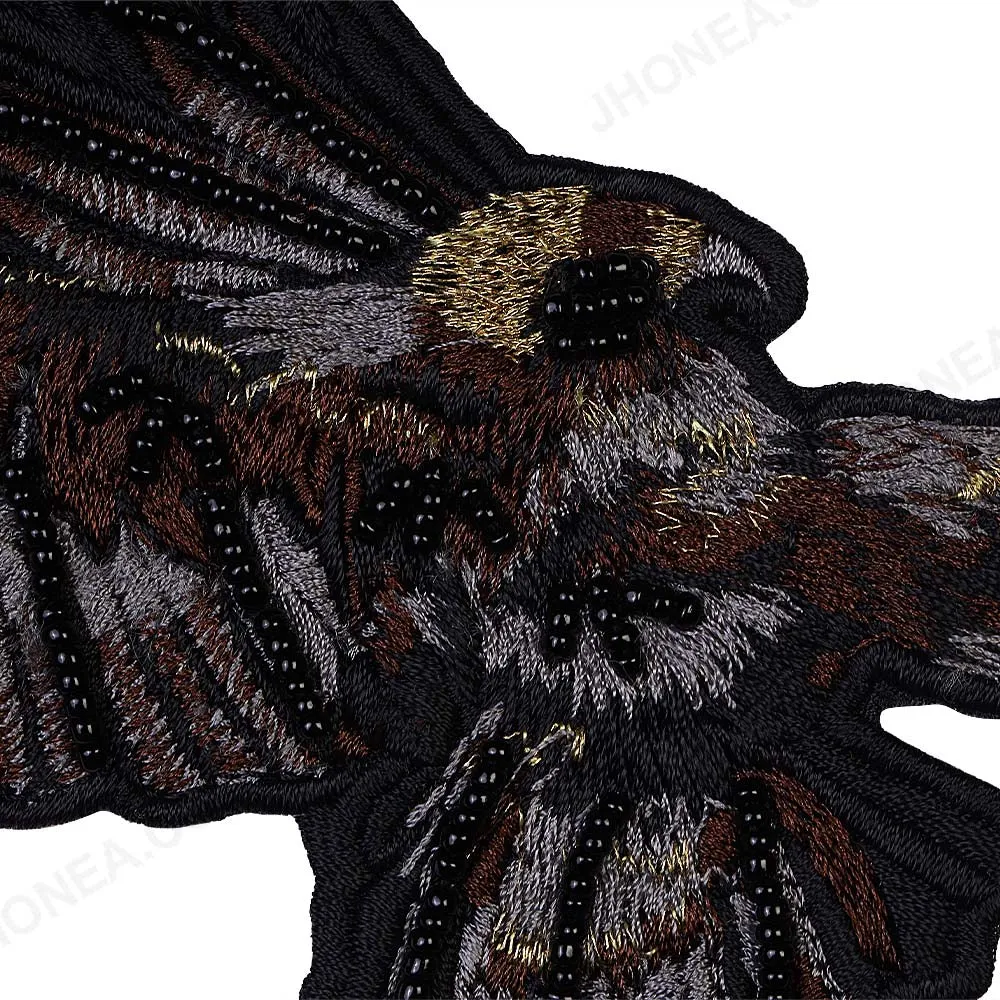 Beads Embellished Flying Eagle Embroidery Bird Patch