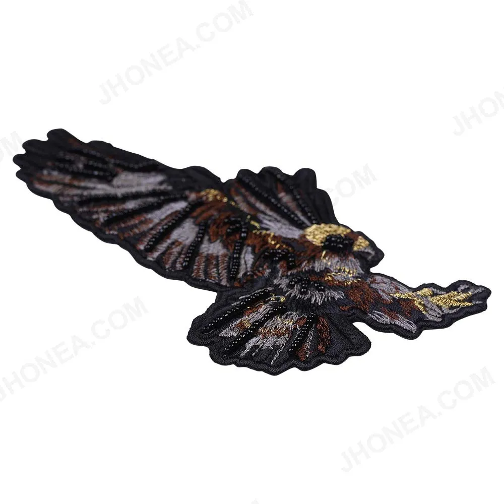 Beads Embellished Flying Eagle Embroidery Bird Patch