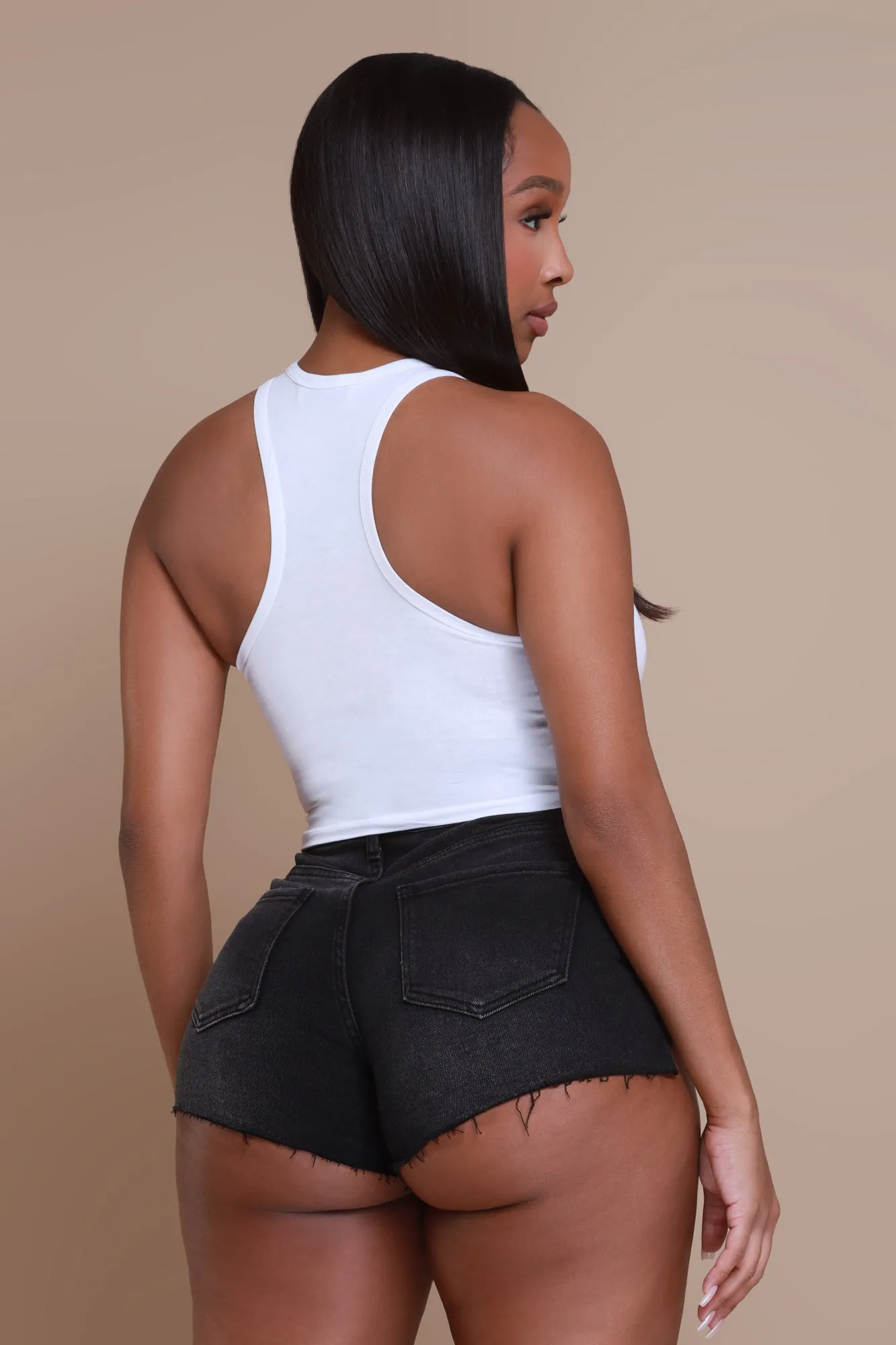 Been A Minute Hourglass Cut Off Denim Shorts - Black