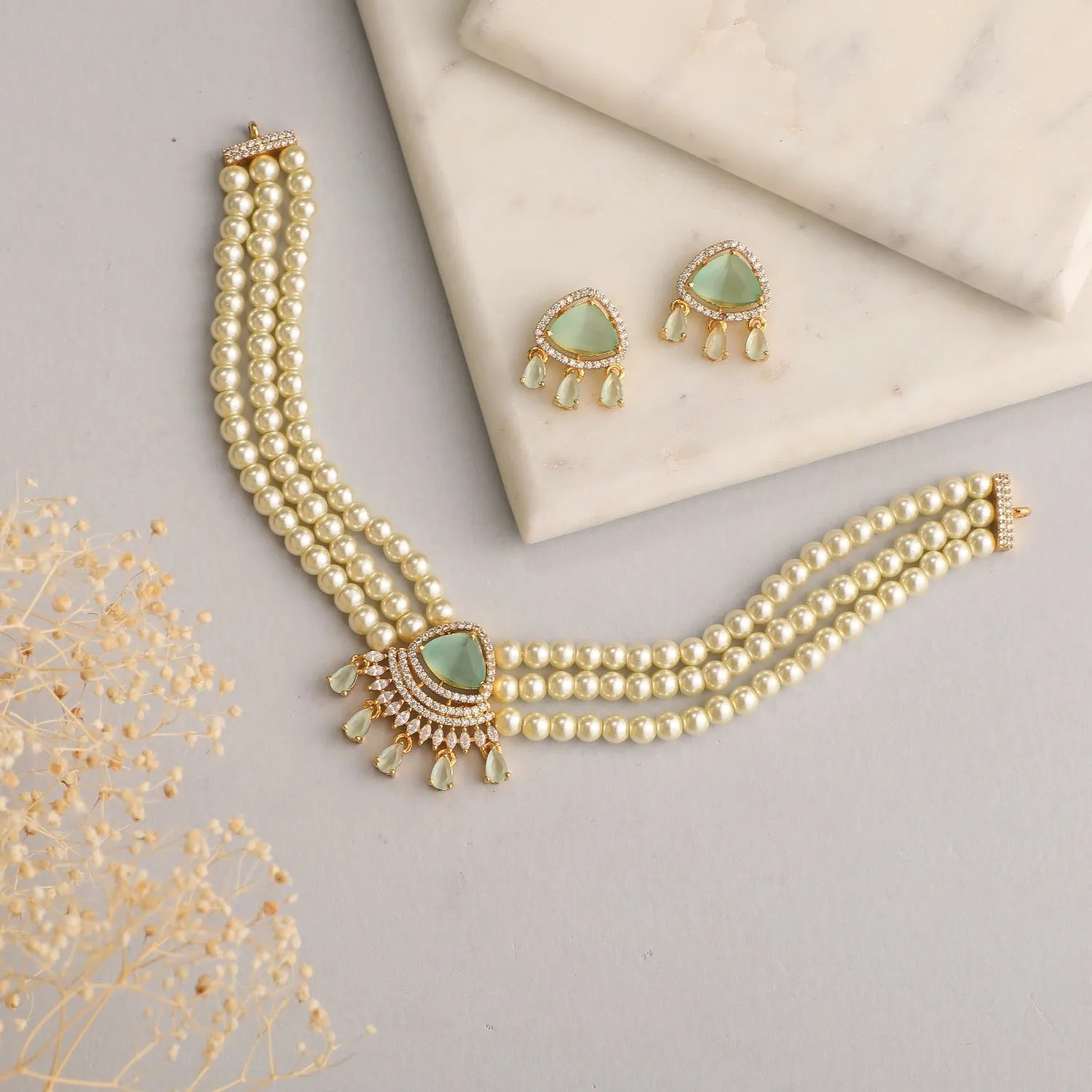 Bella Nakshatra CZ Pearl Choker Set