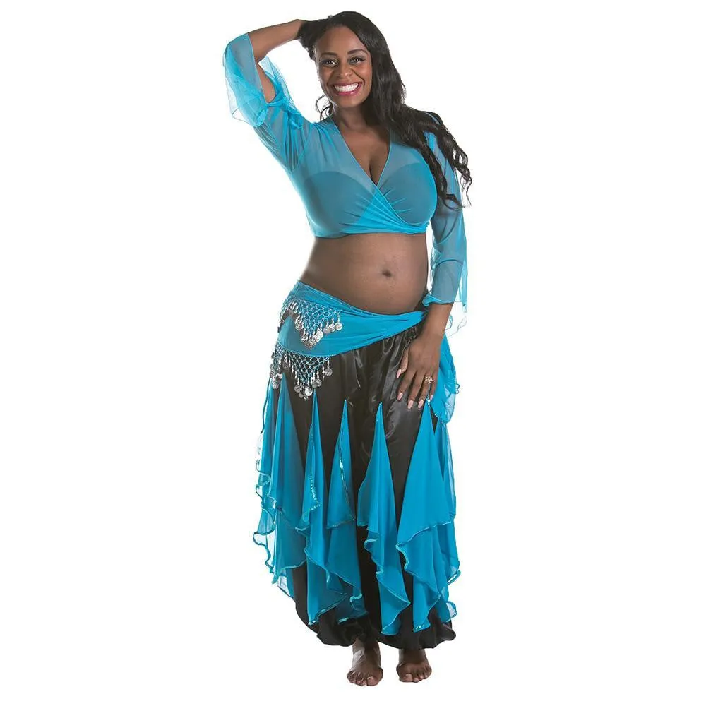 Belly Dance Harem Pants W/ Chiffon Flakes, Choli Top, & Hip Scarf | LAYLAT JAMILA