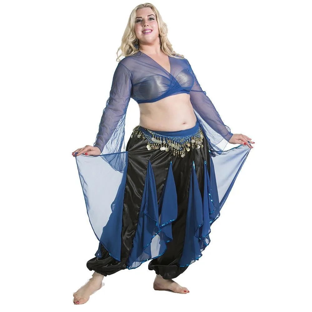 Belly Dance Harem Pants W/ Chiffon Flakes, Choli Top, & Hip Scarf | LAYLAT JAMILA