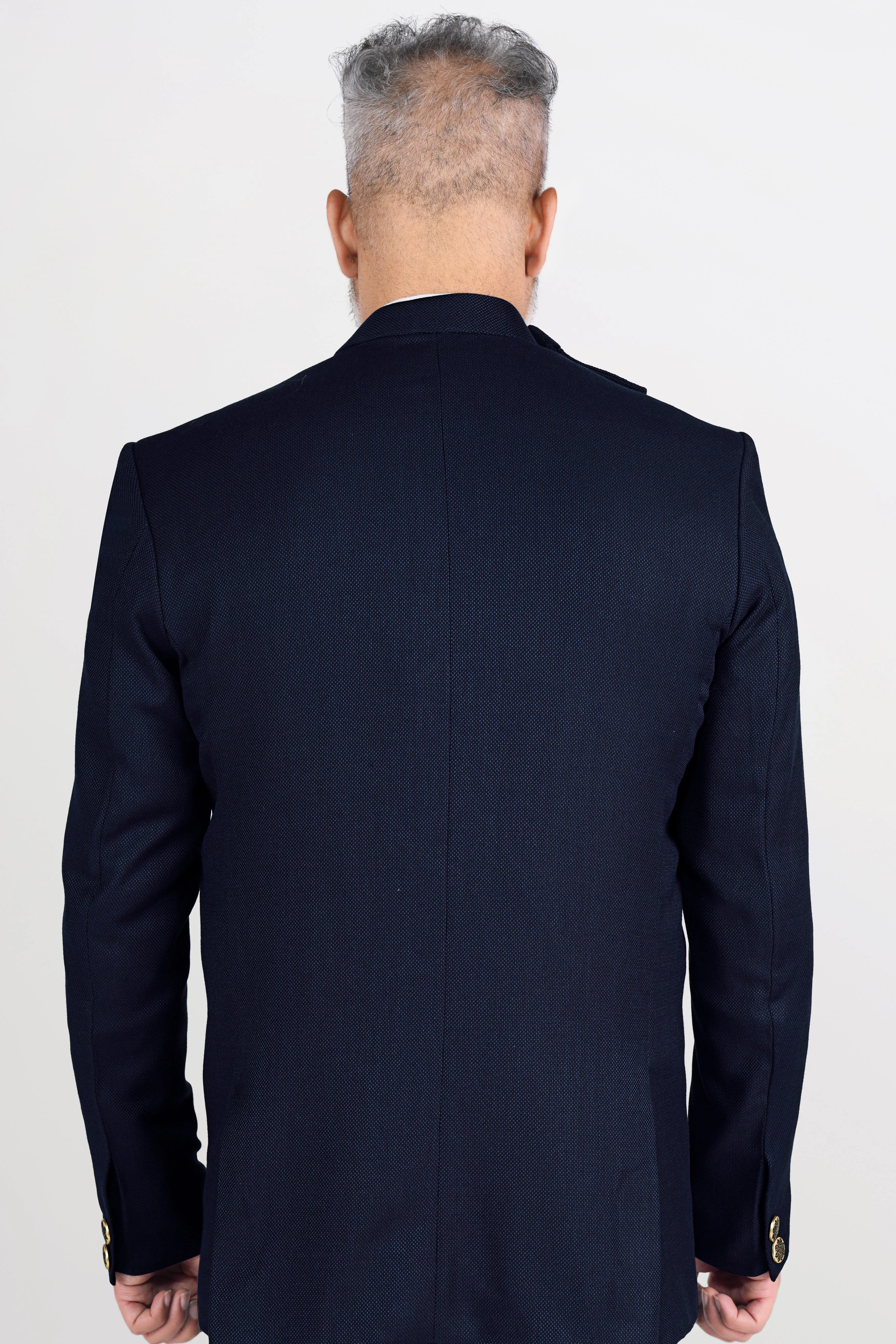 Berkeley Blue Wool Rich Cross Placket Bandhgala Blazer