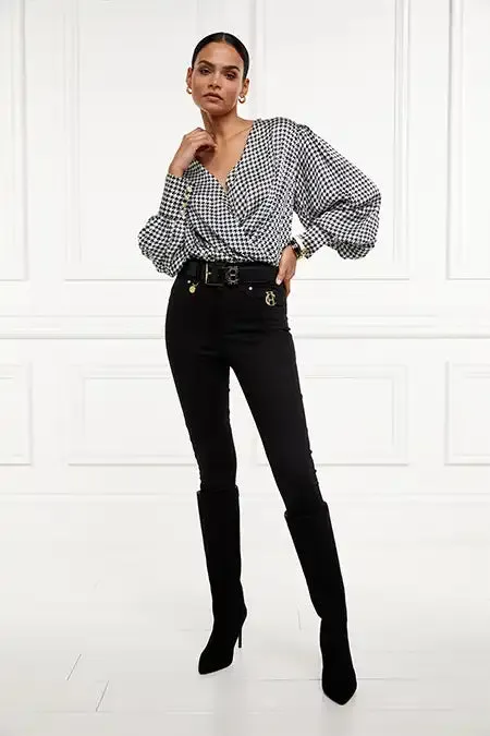 Bexley Silk Bodysuit (Houndstooth)