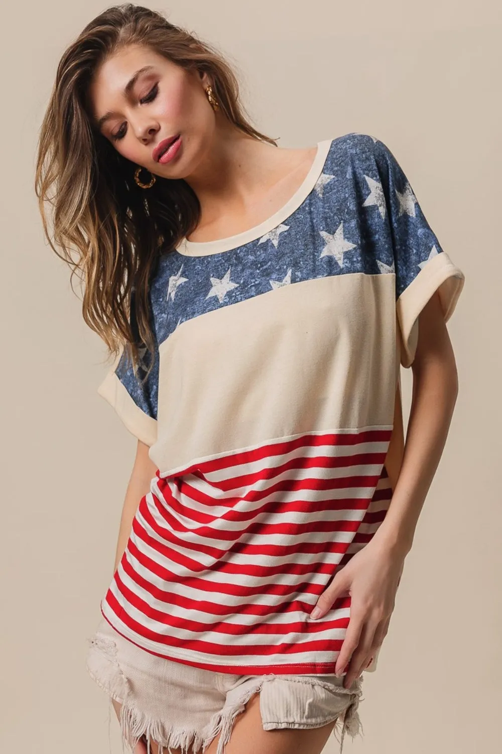 BiBi American Flag Theme Short Sleeve T-Shirt