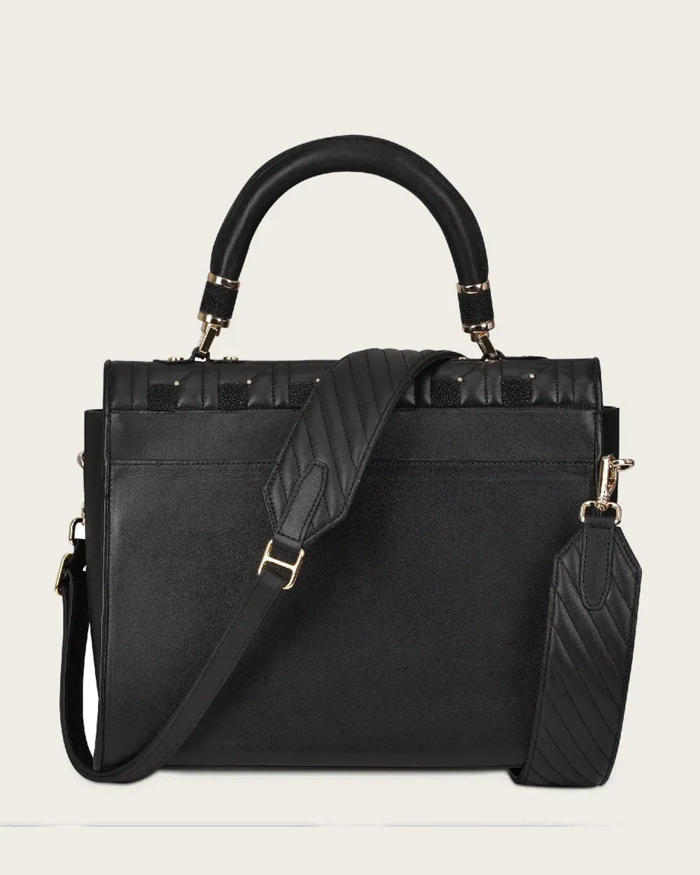 Black exotic top handle handbag