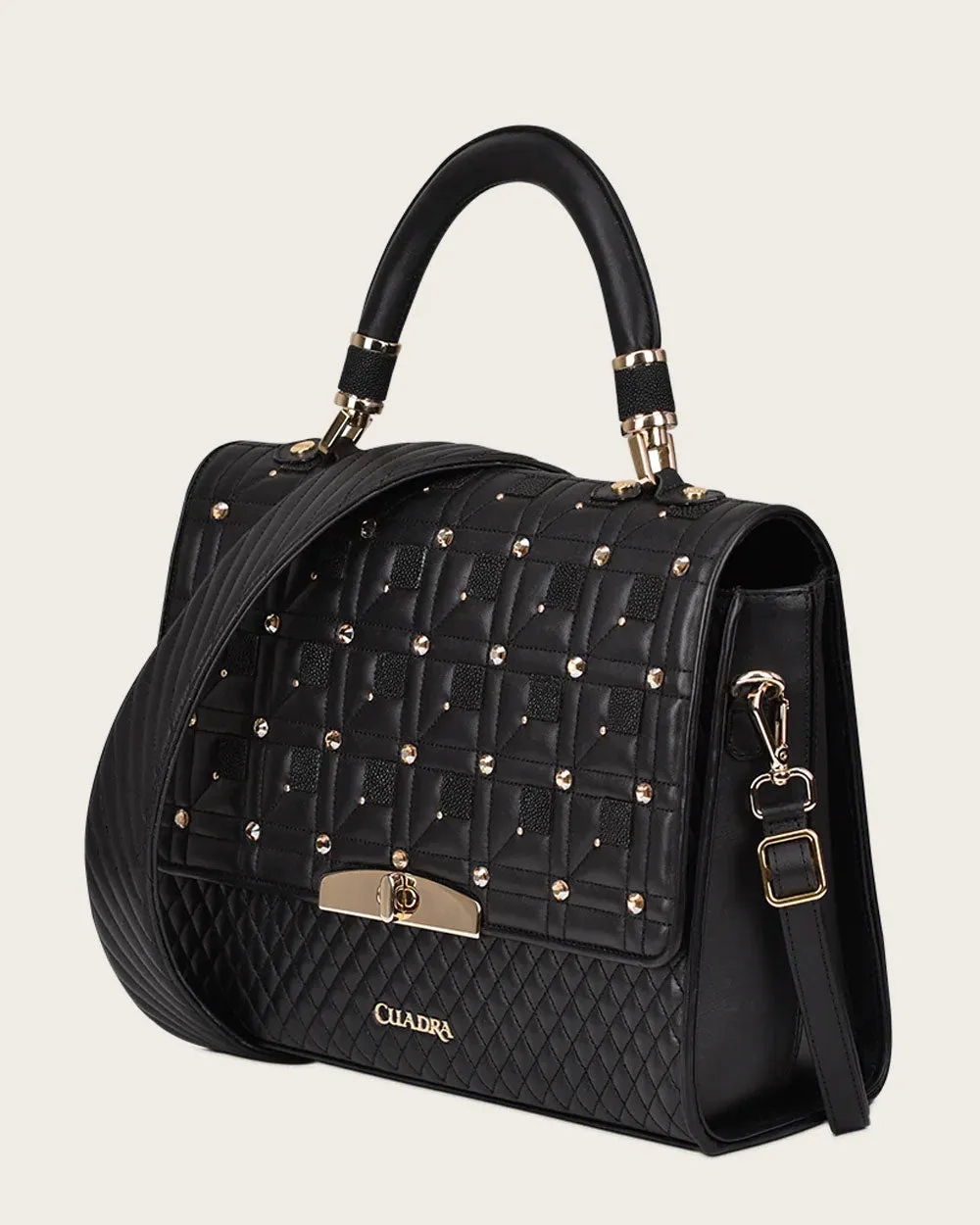 Black exotic top handle handbag