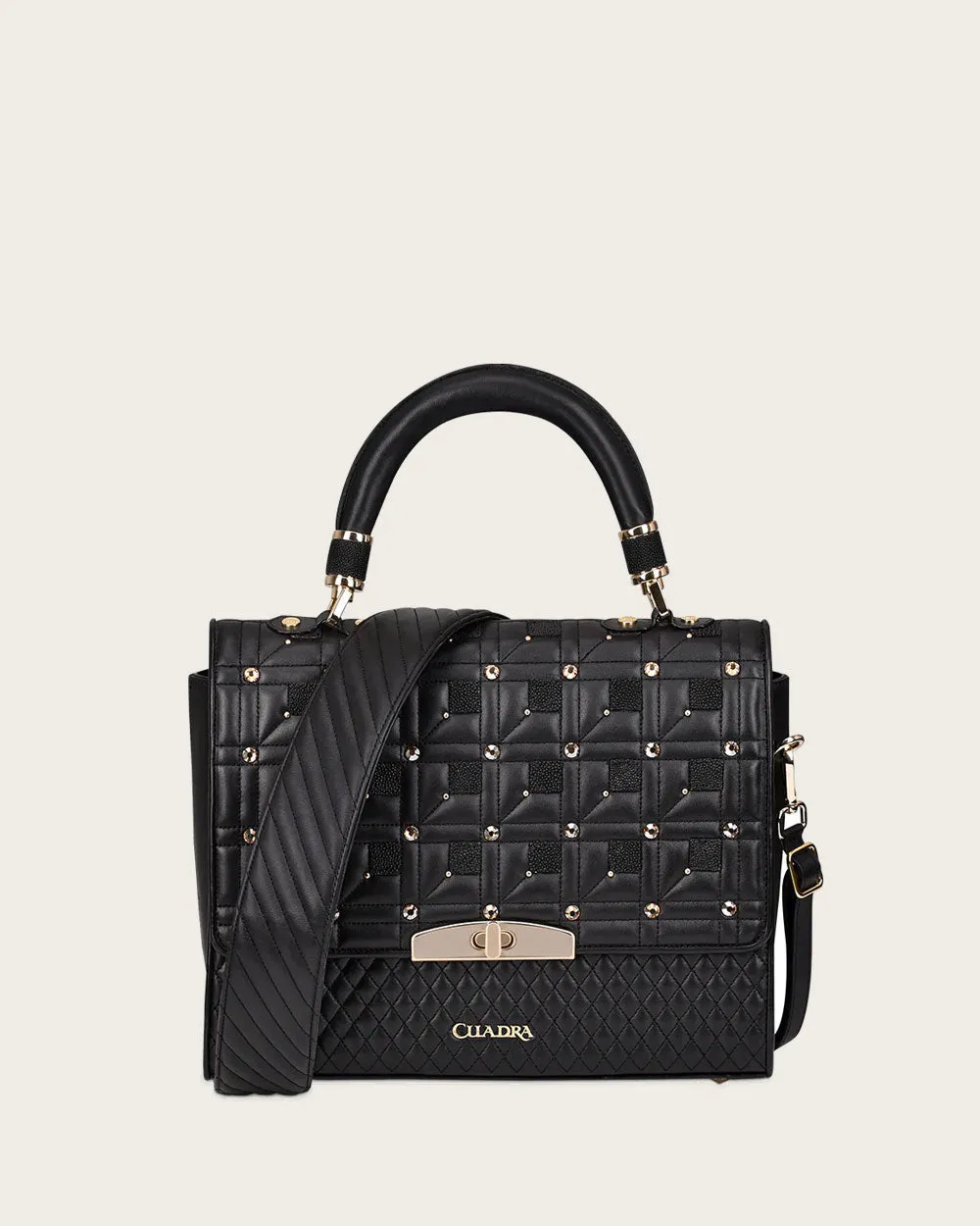 Black exotic top handle handbag