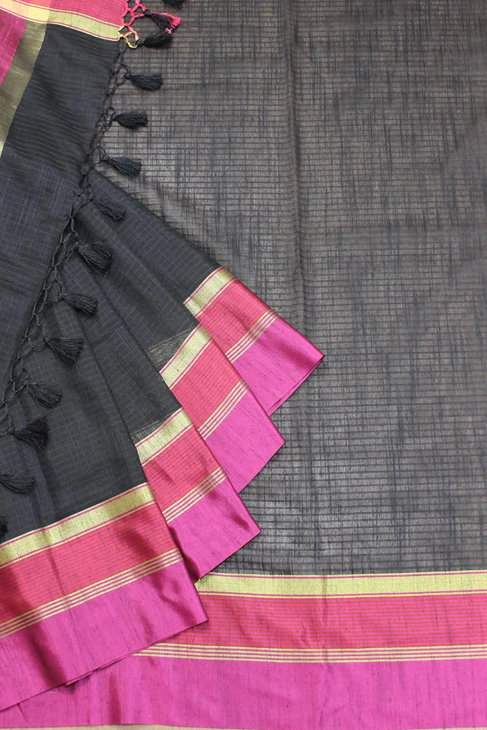 Black Handloom Banarasi Cotton Silk Saree - Elegant and Timeless