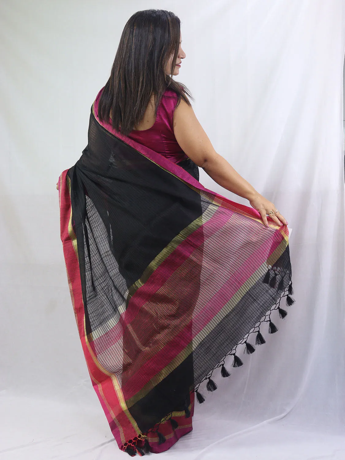 Black Handloom Banarasi Cotton Silk Saree - Elegant and Timeless