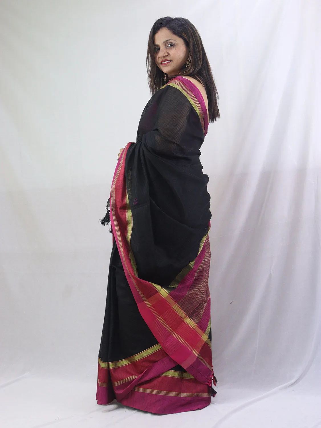 Black Handloom Banarasi Cotton Silk Saree - Elegant and Timeless