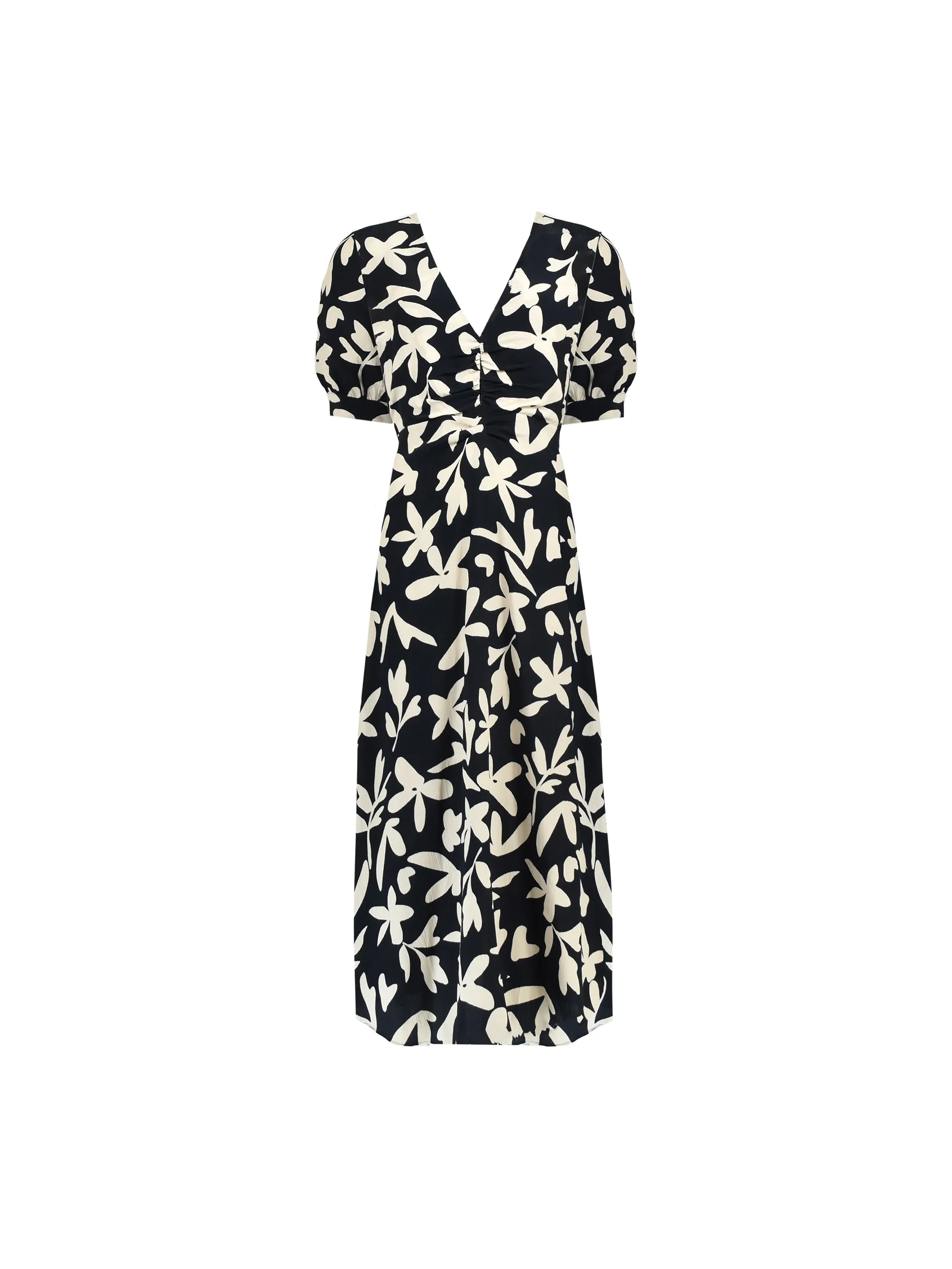 Black Leaf Print Keyhole Midi Dress