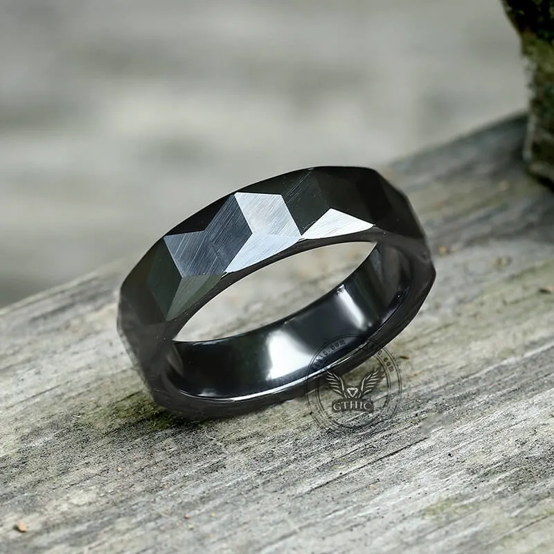 Black Polished Faceted Ceramic Band Ring