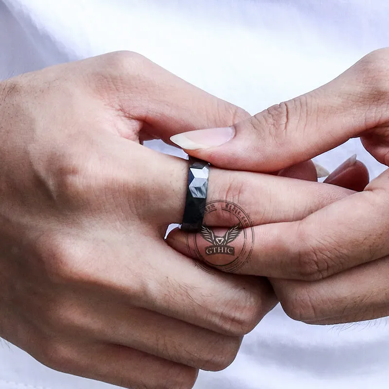 Black Polished Faceted Ceramic Band Ring