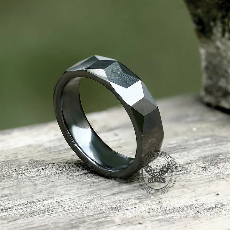 Black Polished Faceted Ceramic Band Ring