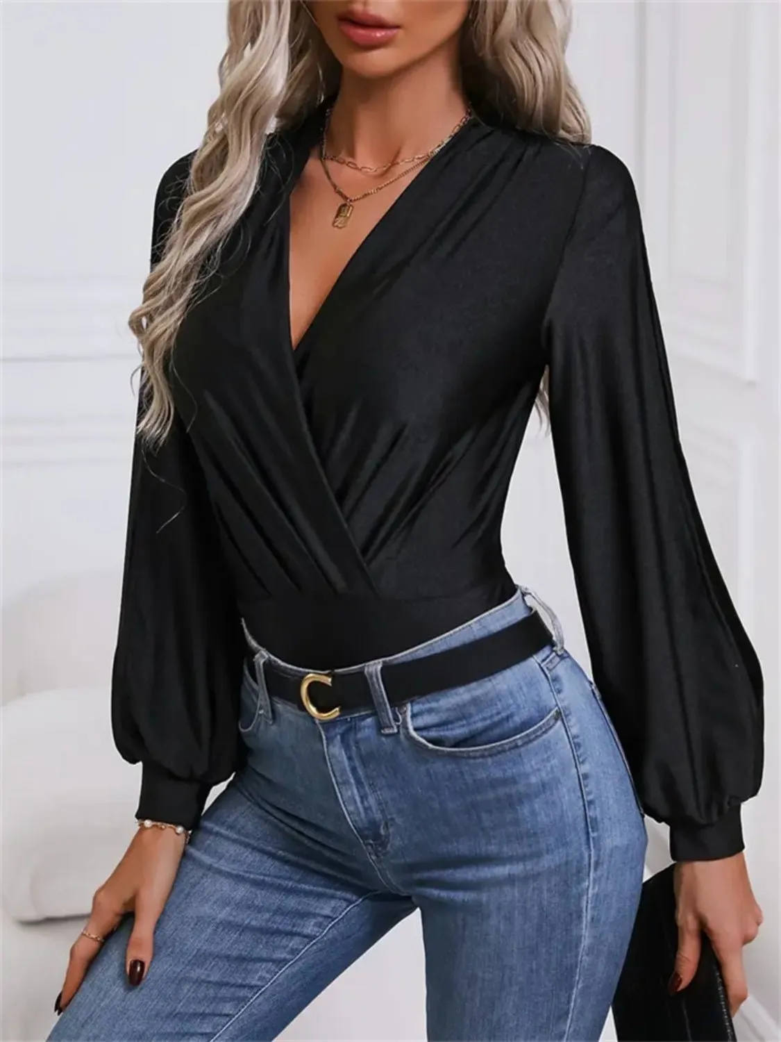 Black Slit Sleeve Bodysuit